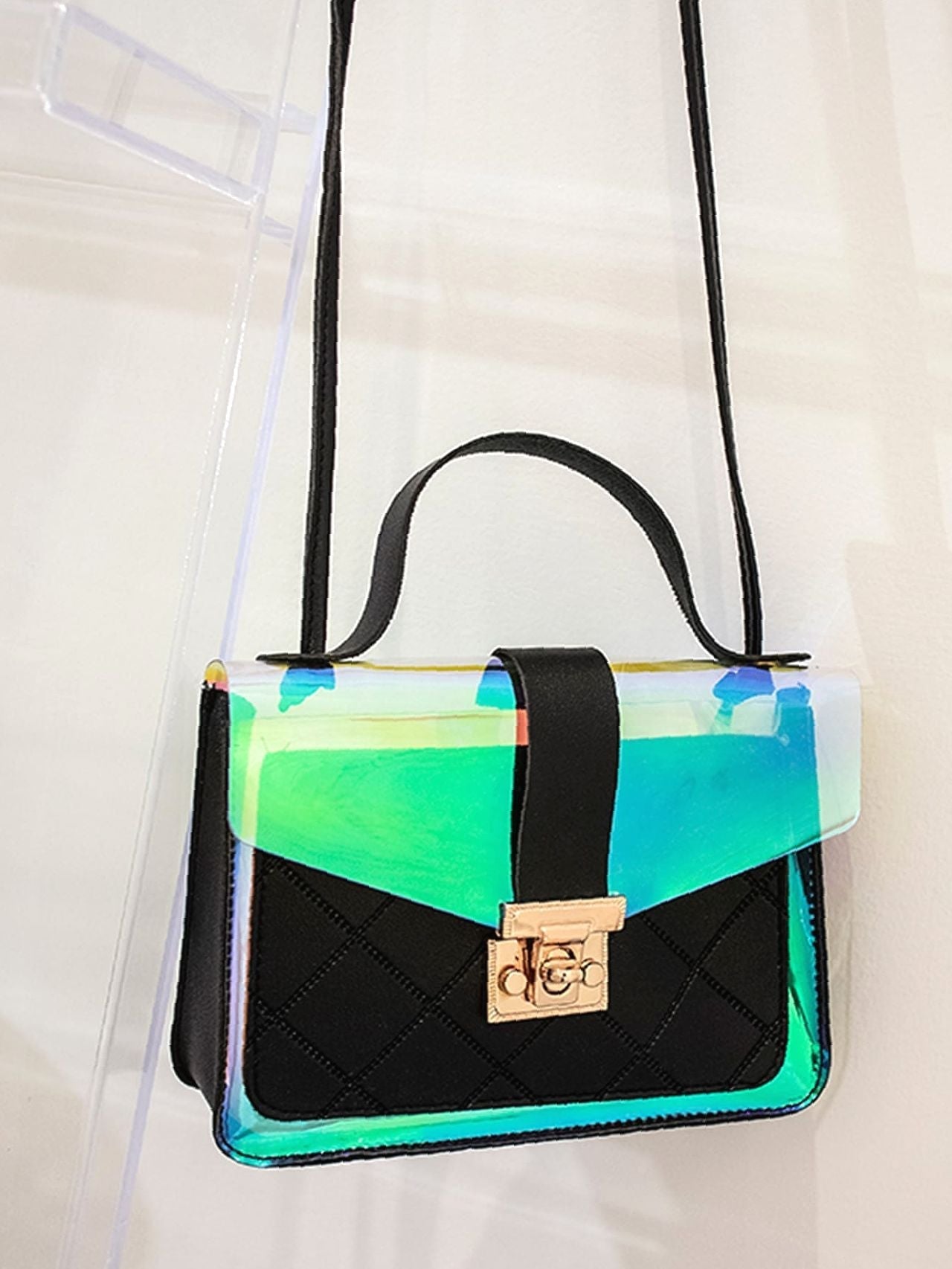 Bag For Love - Holographic Quilted Twist Lock Satchel Bag - Women Satchels