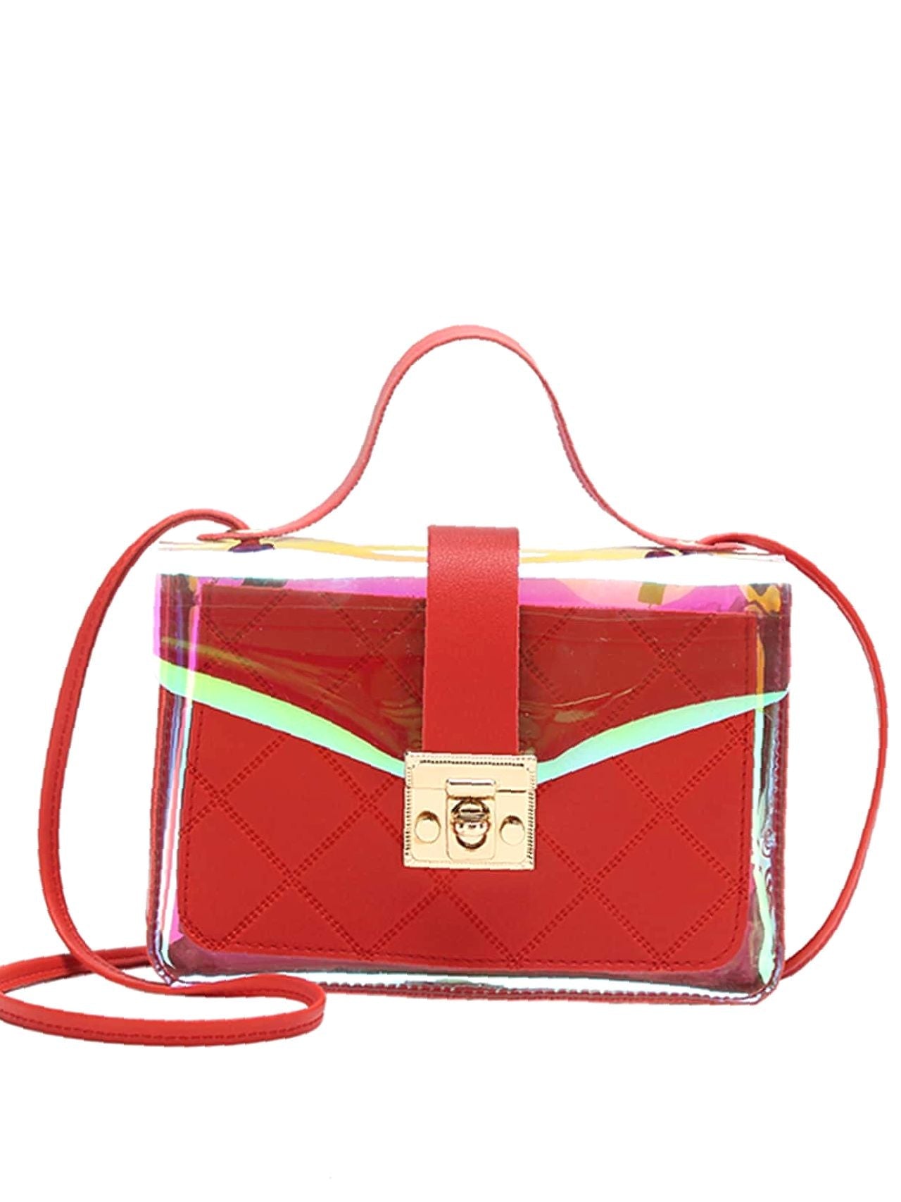 Bag For Love - Holographic Quilted Twist Lock Satchel Bag - Women Satchels