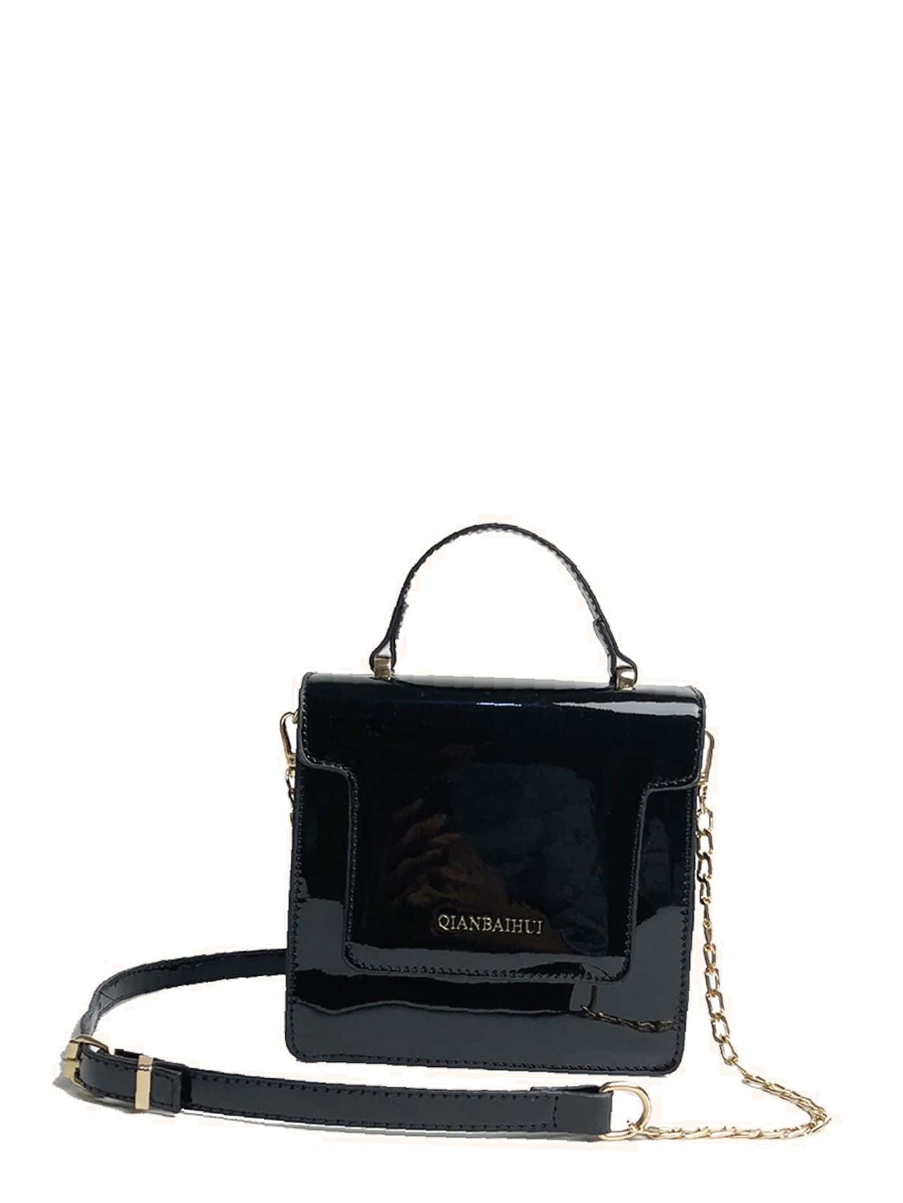 Bag For Love - Letter Detail Chain Flap Square Bag - Women Satchels