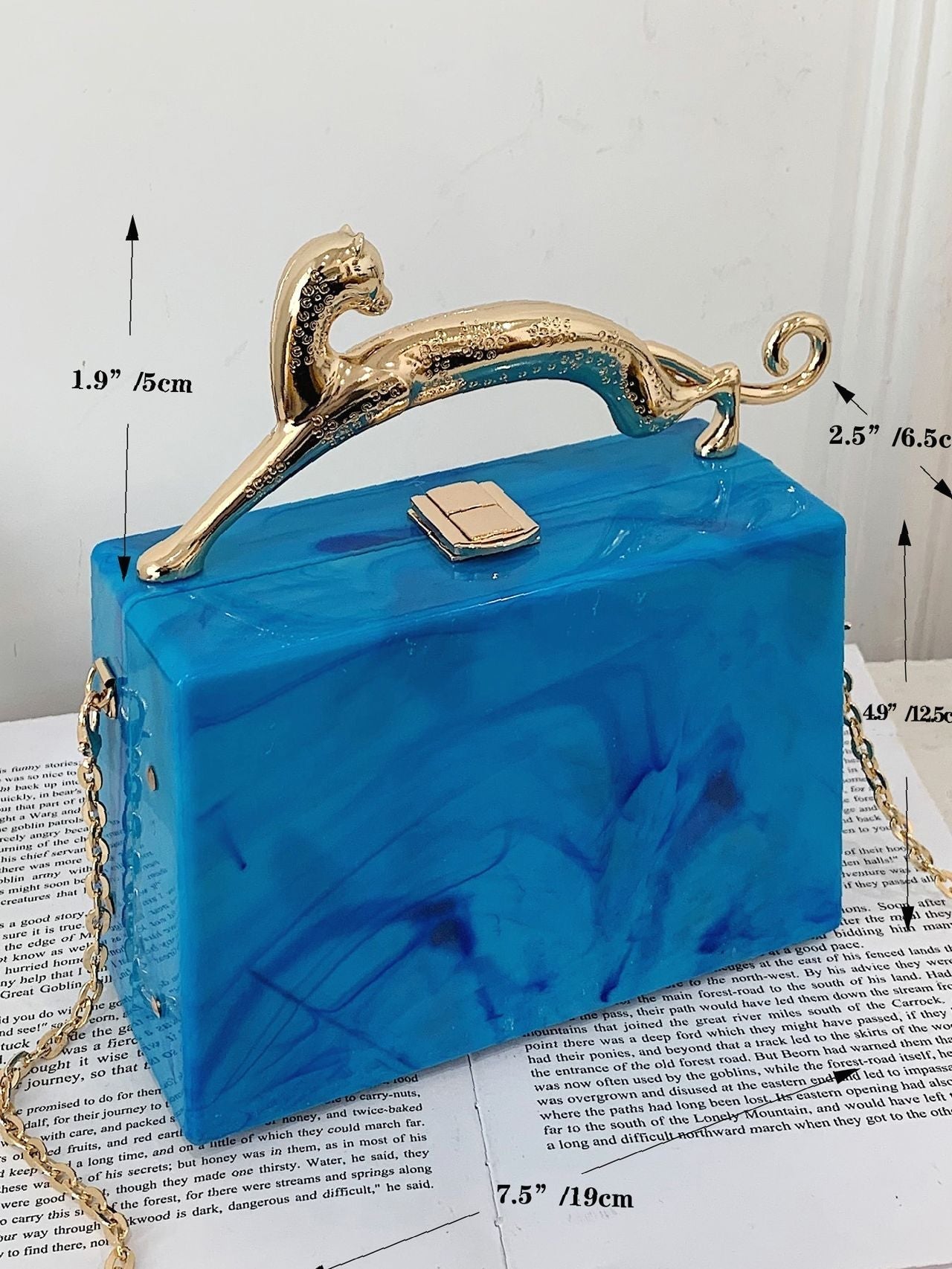 Bag For Love - Leopard Handle Design Marble Chain Box Bag - Women Satchels